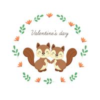 Feliz dia dos namorados cartão com esquilos bonitos no amor.