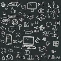 conjunto de ícone de mídia social desenhado à mão em fundo preto vetor