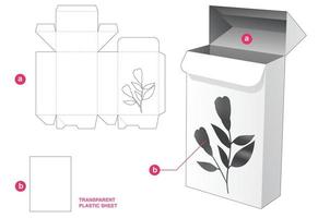 caixa de embalagem de ponto bloqueado automático com janela de flores e modelo de corte e vinco de folha de plástico transparente vetor