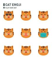 conjunto de ícones plana emoji de gato. vetor