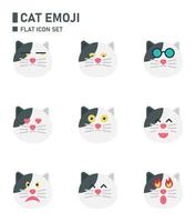 conjunto de ícones plana emoji de gato. vetor