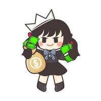 garota gótica segurando o saco de dinheiro com coroa vetor