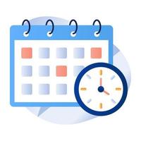 relógio com calendário, ícone de design plano de calendário vetor