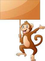 desenho de macaco segurando uma placa de madeira no fundo branco vetor