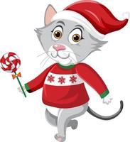 gato fofo com chapéu de natal personagem de desenho animado vetor