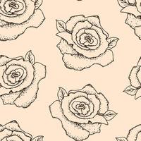 padrão sem emenda de vetor elegante calmo desenhado à mão. contorno marrom escuro de lindas flores rosas em um fundo rosa-bege claro. para estampas de tecido, produtos têxteis, papel de embrulho.