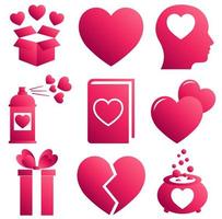 conjunto de ícones de coração com cor rosa gradiente para st. Dia dos Namorados vetor