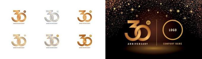 conjunto de design de logotipo de 30º aniversário, comemoração de aniversário de trinta anos. vetor de logotipo de número de círculo entrelaçado.