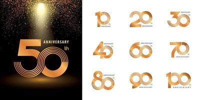 conjunto de design de logotipo de aniversário, comemorando o logotipo de aniversário várias linhas douradas para celebração. vetor de logotipo de loop infinito.