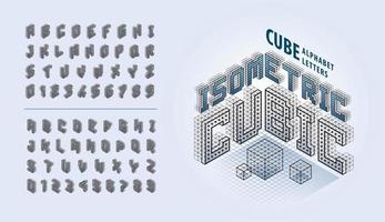 vetor de letras e números do alfabeto cubo, fontes estilizadas de pixels isométricos 3d abstratos