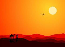 ilustração do pôr do sol no design vetorial do deserto vetor