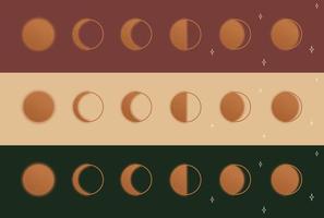 ícone de astronomia de fases da lua cravejado de estrelas. lua texturizada com brilho. ilustração vetorial em fundo cor de vinho, verde e corpo vetor