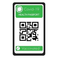 ilustração vetorial de passaporte de saúde, certificado de vacinação para covid-19 em um dispositivo móvel com código qr na cor verde e branca vetor