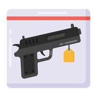 pistola dentro do pacote denotando ícone plano de evidência de arma vetor