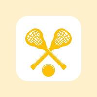 ícone de lacrosse, sinal vetorial, paus e bola sobre branco vetor