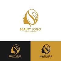 design de logotipo de salão de cabeleireiro de mulher de beleza no fundo vetor