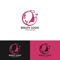 design de logotipo de salão de cabeleireiro de mulher de beleza no fundo vetor