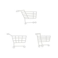 conjunto de carrinhos de compras desenhados à mão isolados no fundo branco. ilustração em vetor doodle linear. símbolo de venda.