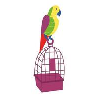 papagaio senta-se na gaiola. amor e cuidado com os animais de estimação. ilustração vetorial colorida em estilo cartoon plana vetor