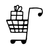 ícone vetorial de uma cesta de presente com um presente de doodle vetor