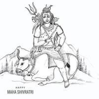 mão desenhar esboço de shiva do senhor hindu para fundo de deus indiano maha shivratri vetor