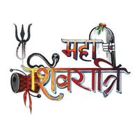 festival religioso indiano feliz maha shivratri texto tipografia em design de cartão hindi vetor