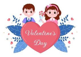 feliz dia dos namorados ilustração de design plano que é comemorado em 17 de fevereiro com ursinho de pelúcia, chocolate e casal para cartão de amor vetor