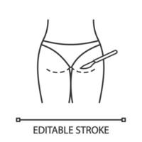 ícone linear de gluteoplastia. aumento de nádegas e lipoaspiração. ilustração de linha fina. cirurgia de lifting de nádegas. cirurgia plástica. símbolo de contorno. desenho de contorno isolado de vetor. traço editável vetor