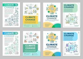 layout de modelo de folheto de mudança climática. problemas ambientais. folheto, livreto, design de impressão de folheto com ilustrações lineares. layouts de página vetorial para revistas, relatórios anuais, cartazes publicitários vetor