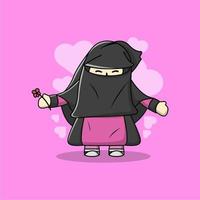 hijab chibi velado bonito conjunto com fundo rosa vetor