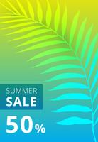 Banner de venda de verão. folhas de palmeira fundo colorido. vetor