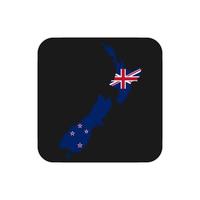silhueta do mapa da nova zelândia com bandeira em fundo preto vetor