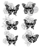 conjunto de arte de tatuagem desenho de borboleta preto e branco vetor