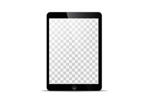 maquete na frente de um tablet preto que parece realista com uma tela em branco transparente. vetor