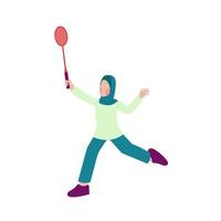 mulher hijab jogando badminton vetor