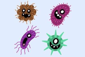 definir germes de vírus de bactérias coloridas fazem ilustração de desenho animado doente vetor