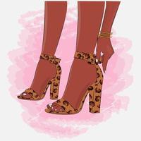 pernas femininas em estampa de leopardo de salto alto, ilustração de moda, pernas femininas em sapatos, design feminino fofo, estilo de moda, impressão em têxteis, camiseta ou embalagem vetor