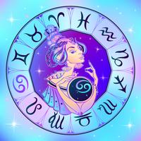 Signo do Zodíaco Menina bonita do câncer. Horóscopo. Astrologia. vetor