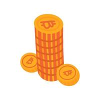 pilha de moedas de ouro bitcoin com 2 moedas separadas isoladas em branco. ilustração vetorial de mão plana desenhada. elemento de moeda criptográfica, eletrônico virtual, dinheiro da internet. vetor