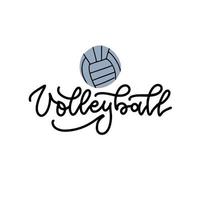 letras lineares pretas de vôlei sobre fundo branco com bola de vôlei. caligrafia de voleibol. esporte, fitness, design vetorial de atividade. imprimir para logotipo, camiseta, bandeira, banner, cartões postais. vetor