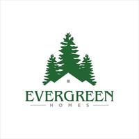 ideia de design de logotipo evergreen em casa de pinheiro verde simples vetor