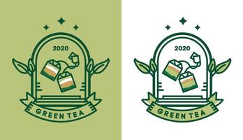 design de logotipo de chá verde, saquinho de chá vintage tradicional minimalista para logotipos de café adequados para empresas de alimentos e bebidas vetor