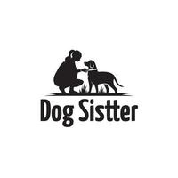 logotipo de design de vetor de silhueta humana e de cachorro, babá de cachorro, ilustração de amante de cachorro.