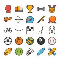conjunto de ícones de contorno cheio de esporte vetor