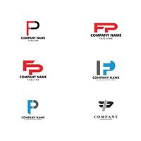 conjunto de design de modelo de logotipo fp carta inicial vetor