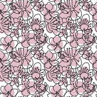 padrão sem emenda com silhuetas lineares de flores de cerejeira rosa em um fundo branco. flor da primavera. design abstrato moderno para papel, capa, tecido, decoração de interiores vetor