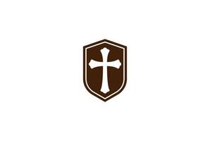 escudo vintage retrô com vetor de design de logotipo de cruz cristã