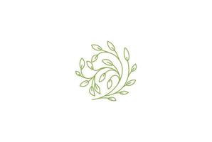 vetor de design de logotipo de linha de folha floral de flor elegante