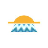 modelo de logotipo de viagem. sol com ondas do mar. ícone de sol. vetor