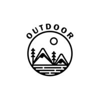 design de logotipo de aventura ao ar livre de montanha e mar vintage retrô vetor